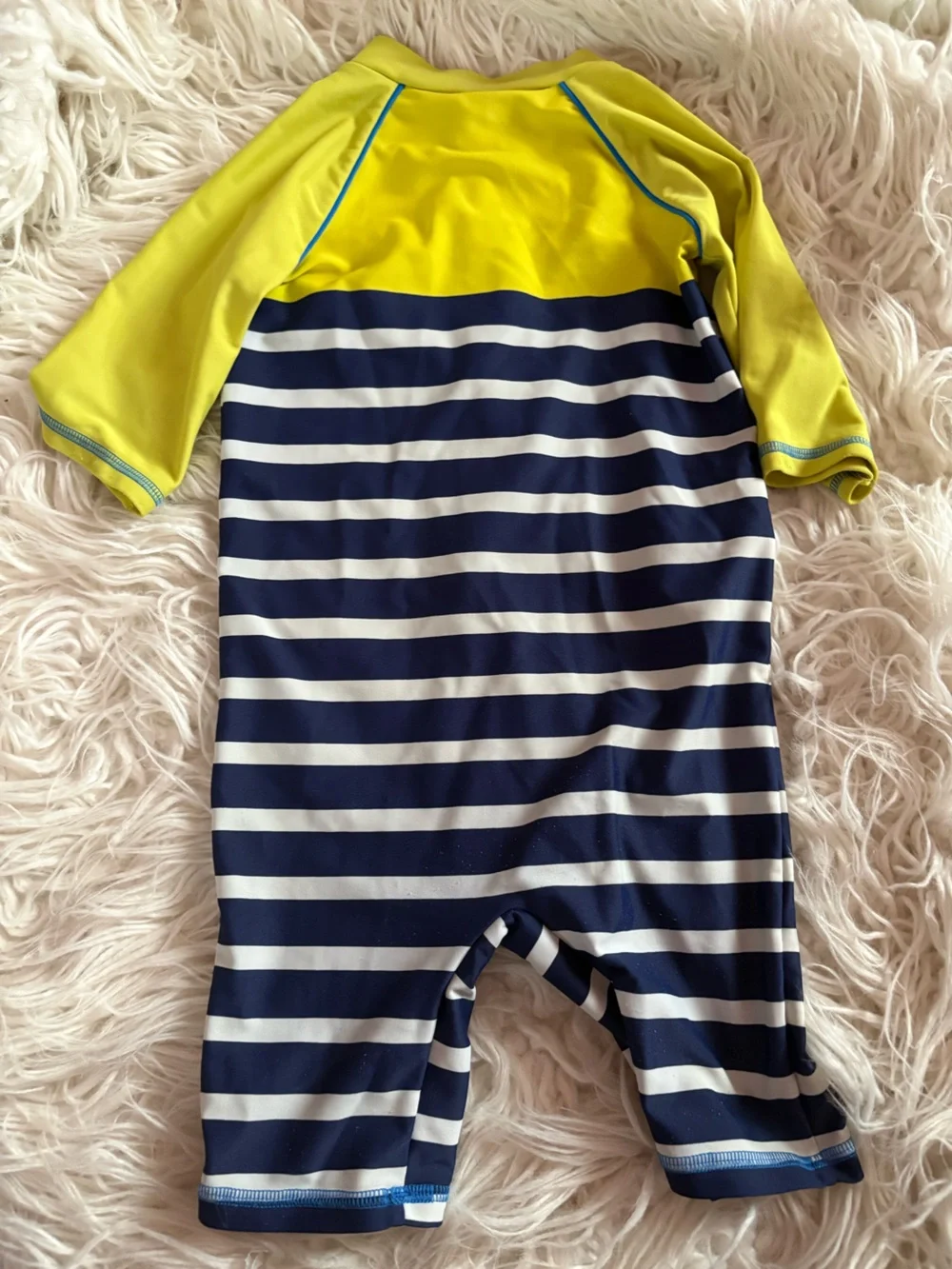 Baby Boden Navy & White Stripe Long-Sleeve Zip-Up Swimsuit 12-18M